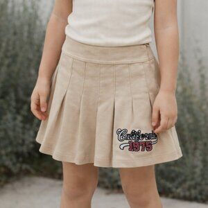 ZARA Girls Pleated Skirt Size 6 Beige California 1975 Embroidered Mini Skirt